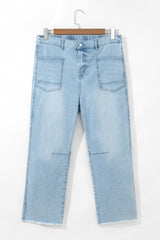 Beau Blue Plus Size Seam Detail Patch Pocket Raw Cut Shift Jeans