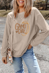 Smoke Gray Twisted Rib Texture game day Rugby Embroidered Baggy Sweatshirt
