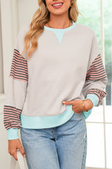 Jet Stream Colorblock Patchwork Striped Sleeve Sweatshirt