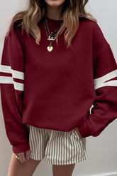 Red Dahlia Preppy Striped Sleeve Loose Sweatshirt