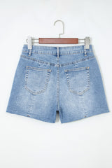 Beau Blue Acid Wash Raw Hem Denim Shorts