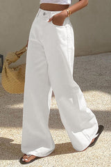White Solid Color Loose Casual Jeans
