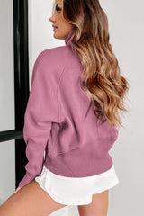 Phalaenopsis Zip Up Stand Collar Ribbed Thumbhole Sleeve Sweatshirt
