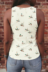 Beige Mallard Print Western Style Tank Top