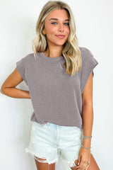 Gray Twisted Ribbed Textured Plain T Shirt
