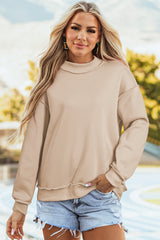 Apricot Oversize Drop Shoulder Reversible Mock Neck Sweatshirt