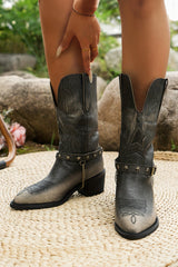Dark Brown Western Distressed Pointed Toe Chunky Heel Boots