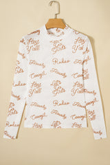White Howdy Hey Yall Mesh High Neck Long Sleeve Top