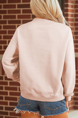 Apricot Pink Bow Knot Duck Faux Patchwork Printed Mock Neck Sweatshirt