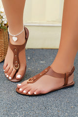 Chestnut Solid Color PU Leather Flat Clip Toe Sandals