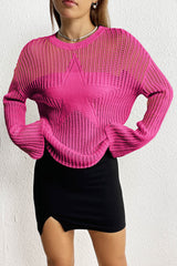 Rose Star Pattern Lightweight Hollow Knit Sweater