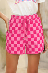 Rose Checkered Drawstring Elastic Waist Casual Shorts