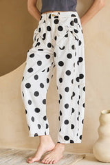 Sky Blue Polka Dot Print Bow Detail Pocketed Barrel Jeans