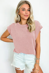 Sepia Rose Twisted Ribbed Textured Plain T Shirt