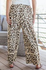 Khaki Leopard Wide Leg Cropped Pants