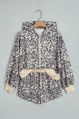 Multicolour Leopard Zip-Up Hooded Drawstring Pant Set