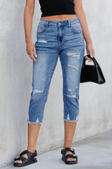 Sky Blue Skinny Distressed Capri Jeans