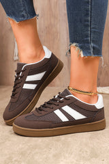 Coffee Breathable Mesh PU Leather Patchwork Lace-up Sneaker
