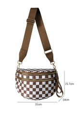 Chestnut Checkered Print Wide Strap Large Crossbody Bag