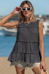 Dark Grey Tiered Frill Trim A-line Tank Top