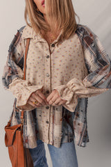 Ashleigh Blue Floral Plaid Patchwork Waffle Distressed Jacket