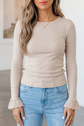 Jet Stream Lace Cuff Patchwork Round Neck Long Sleeve Top