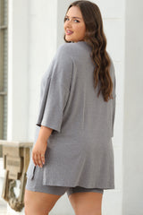 Light Grey Solid Color Loose Tunic Top Loungewear