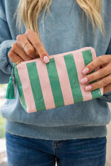 Carrot Striped Vinyl Waterproof Tassel Zipper Makeup Bag
