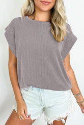 Gray Twisted Ribbed Textured Plain T Shirt