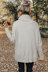 Light Grey Textured Knit Drawstring Cowl Neck Oversized Top