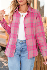 Sachet Pink Plaid Rounded Hem Long Sleeve Shirt Shacket