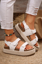 White Open Toe Ankle Strap Wedge Sandals