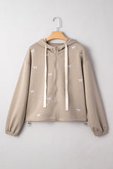 Goat Bow Embroidered Zip Up Hoodie