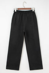 Black Leopard Drawstring Winter Fleece Pants