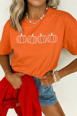 Orange Casual Pumpkin Embroidered Round Neck T-Shirt