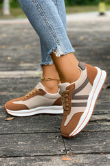 Brown Varsity Color Block Patchwork Lace-up PU Leather Sneakers