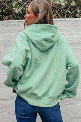 Moonlight Jade Cable Textured Baggy Solid Hoodie