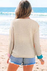 Jet Stream Contrast Flower Detail Colorblock Cuffed Loose Sweater