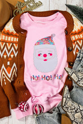 Pink HO HO HO Sequined Santa Claus Graphic Patch Application Sweatshirt