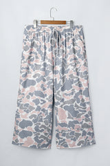 Khaki Camouflage Print Patch Pockets Ankle-Length Plus Size Pants