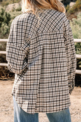 Casual Contrast Corduroy Flap Pocket Patchwork Plaid Shacket