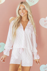 Pink Bow Lattice Print Bow Ties 2pcs Pajama Set