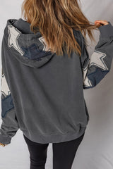 Carbon Grey Star Patched Kangaroo Pocket Vintage Hoodie