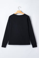 Black Solid Color Dropped Shoulder Long Sleeve Top
