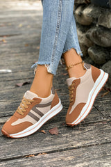 Brown Varsity Color Block Patchwork Lace-up PU Leather Sneakers
