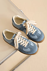 Dusk Blue Two Tone Faux Suede Leather Patched Lace-up Sneakers