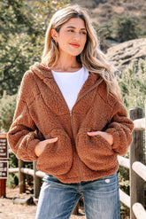 Straw Yellow Zip Up Hooded Sherpa Jacket