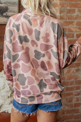 Multicolour Embroidered Slogan Camo Pullover Sweatshirt