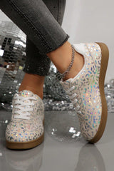 White Shiny Leopard Print Training Shoes