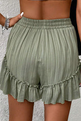 Laurel Green Textured Tie Waist Ruffle Hem Shorts
